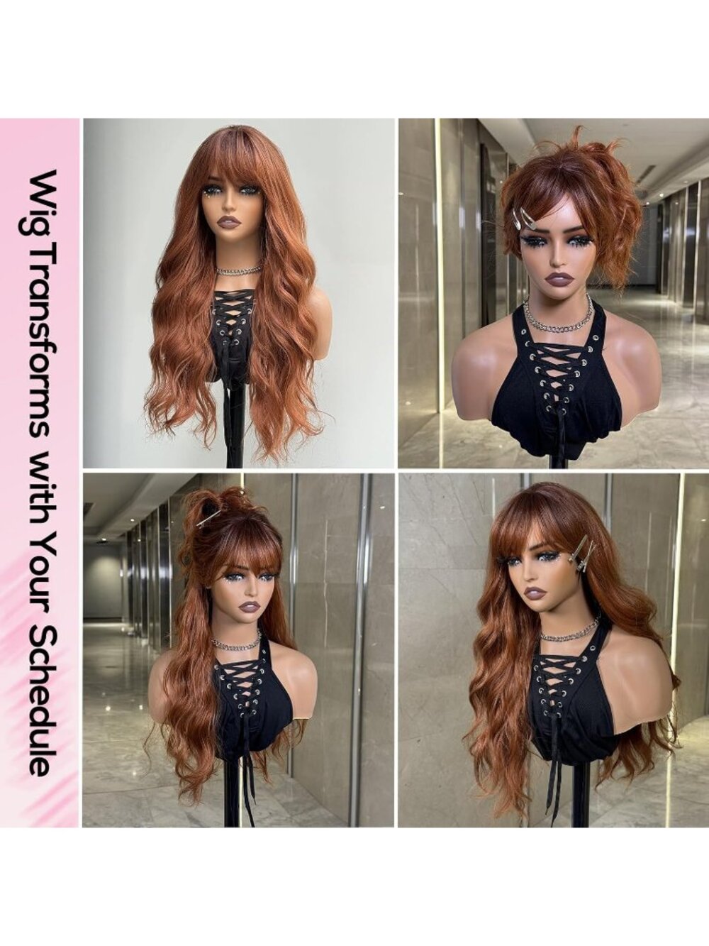 Women's Orange 24 Inch Heat Resistant Synthetic Short Wavy Long Curly Wigs - Picture 2 of 6